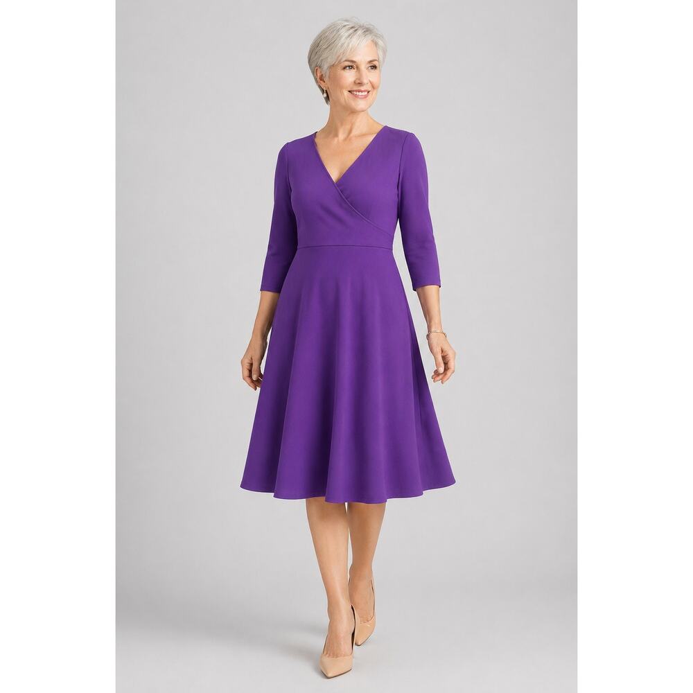 Betabrand Purple Round Trip Faux Wrap Fit & Flare Dress Large
